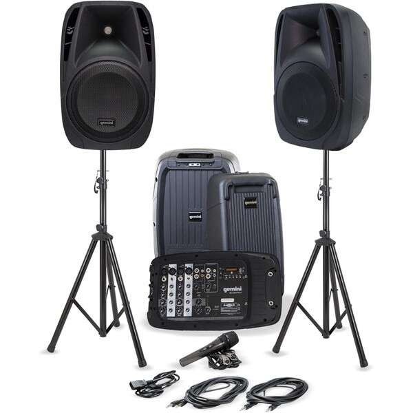 Main product image for Gemini ES-210MXBLU-St 10" Portable PA System Pair w/ Speaker Stands235-143